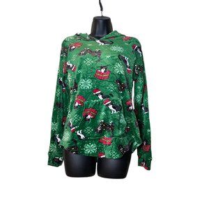 Juniors Holiday Christmas Cat’s  Lightweight Velour Pullover Hoodie Velour Sz M